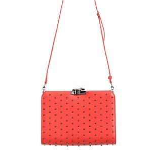 Versace Red Studded Leather Clutch Shoulder Bag